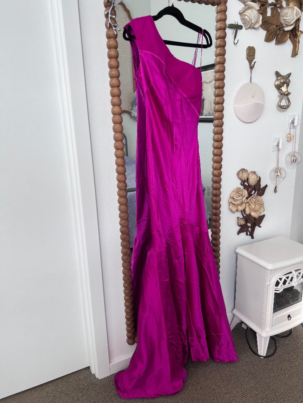 Dina Bar-El Fuchsia Silk One Shoulder Mermaid Evening Gown M